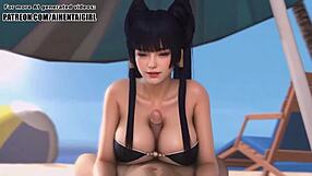Dead or Alive Nyotengu Cosplay Titjob Ends Happy, Wow!