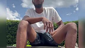 College guy jerks off on campus in public