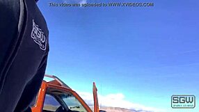 Amateur couple enjoys outdoor intimacy in Las Vegas on a windy day