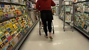 Hey, check my curvy ass in transparent leggings at the grocery store!