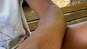 College guy jerks off on campus in public