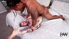 Black bodybuilder dominates emo tattoo slut with his monster cock