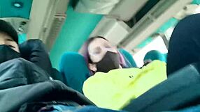 Quick Blowjob and Creampie Fuck in Public Service Bus