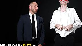 The superior says, 'Take my big cock, submissive twink'