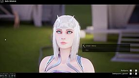 Detailed sex scenes of Max fucking blonde sexbot in missionary and cowgirl positions outdoors.