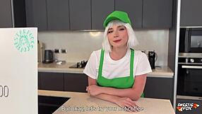 Blonde barista offers rough sex instead of coffee