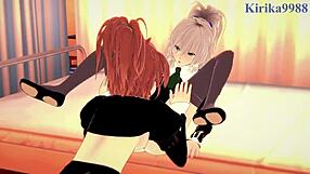 shizuma hanazono and nagisa aoi have intense lesbian play in strawberry panic hentai