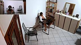 I masturbated as horny secretary and fucked the harassing client