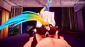 A young girl enjoys riding on top of a man and receiving a facial in this anime porn