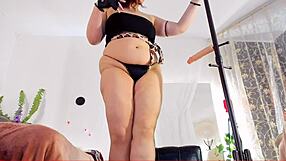 naughty milf sonya posing teasing flexing in black lingerie curvy belly bbw legs feet hips