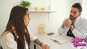 Shy Doctor Seduced to Fuck Hard in Office by Young Brunette