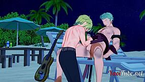 One Piece yaoi - Zoro and Sanji get steamy with handjob and blowjob on beach