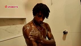 First time gay experience: straight black boy's shower scene with a homosexual friend