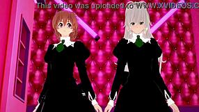 shizuma hanazono and nagisa aoi have intense lesbian play in strawberry panic hentai