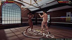 ethan fights dela naked in 3d, fingering her ass during wrestling sex.