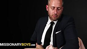 The superior says, 'Take my big cock, submissive twink'