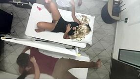 Masseur fucks girlfriend's big ass next to husband