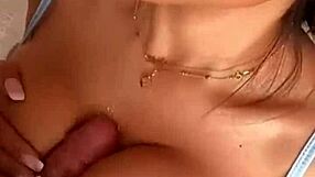 real couple fucking outdoors in the mountains, her big tits bouncing in lingerie