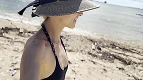 Pretty Asian Girl Cleans Natural Beach at Pacific Ocean