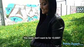 Damn! Cute 18-year-old brunette’s first outdoor bang!