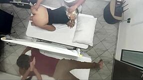 Masseur fucks girlfriend's big ass next to husband