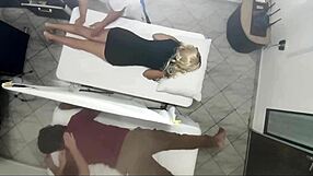 Masseur fucks girlfriend's big ass next to husband