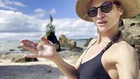 Pretty Asian Girl Cleans Natural Beach at Pacific Ocean
