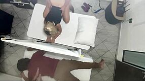 Masseur fucks girlfriend's big ass next to husband