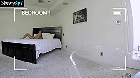 Boss catches new nanny Amia Miley masturbating her wet pussy, then bends her over for monster cock.