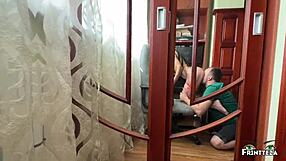 Stepmom got creampie in pussy then stepson helped with computer