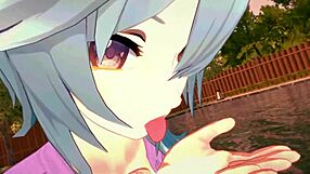 eula teases by the pool in genshin impact hentai