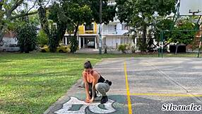 Busty MILF Silvana Lee WATCHES a fitness guy in the PARK and FUCKS him