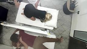 Masseur fucks girlfriend's big ass next to husband