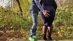 Curvy mother-in-law slips into stockings for outdoor fun