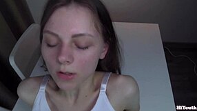 I couldn't resist cumming inside my skinny stepsister in the dorm.