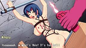 Shrine maiden miharu is bound in bondage game with toys and sex in hentai anime