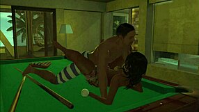 Playing On The Pool Table With Cartoon Desk Anime Hentai!