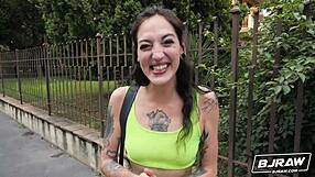 Skinny tattooed model gets a facial after deep throat BJRAW break