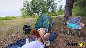 Young Russian Slut Fucked by Stranger in Forest While Boyfriend Camps