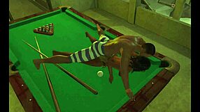 Erotic game of pool with an animated babe on the table