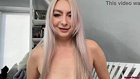 juicy blonde babe rides cock in doggystyle creampie with small tits