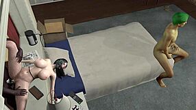 3D porn with a horny slut having sex with her boss and his big black cock