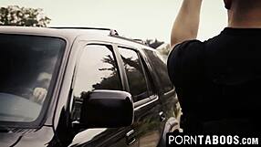 Hot chicks dare to cross borders with a guard and her boyfriend in taboo double penetration.