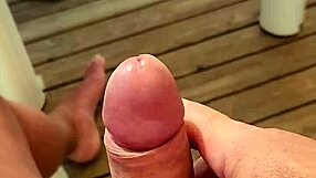 so turned on, almost bursting on the terrace of a mobile home at camping