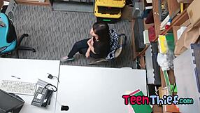 Penelope Reed sucks cock in office after stealing as burglar