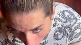 Young girlfriend gets messy with cum and vomit while giving blowjob