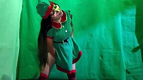 dirty christmas elf gets hot waiting for a big dick in her latina pussy
