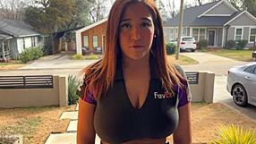 big boobed delivery slut showing off hardcore skills, damn!