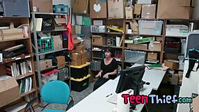 Penelope Reed sucks cock in office after stealing as burglar