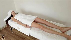 Pervert Masseur Rubs Skinny Brunette Hard While Husband Waits Outside